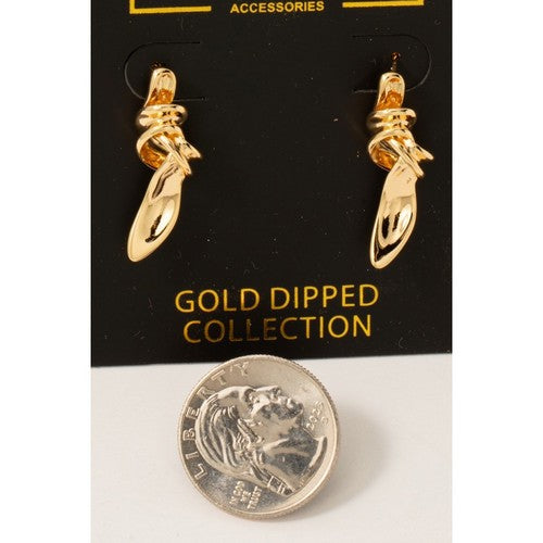 MME9529 Gold Dipped Ornate Metallic Twist Earrings in Gold