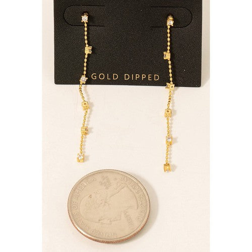 Columbus Gold Dipped CZ Studs Chain Dangle Earrings in Gold