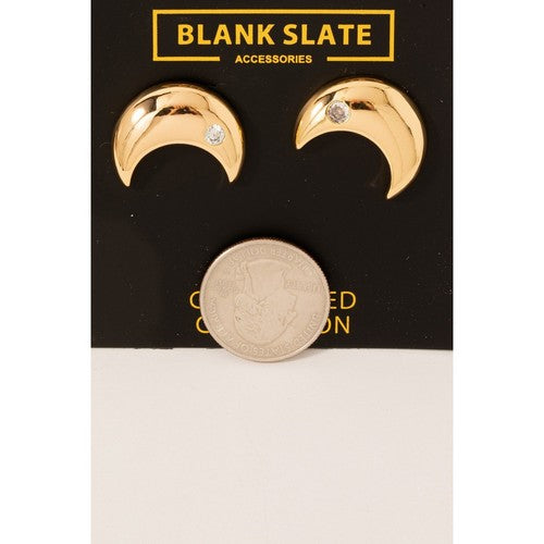 Blank Slate Gold Dipped Half Moon Gem Earrings in Gold