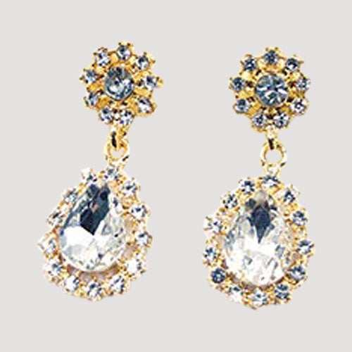 EER9503C Rhinestone Teardrop Earring in Gold Clear