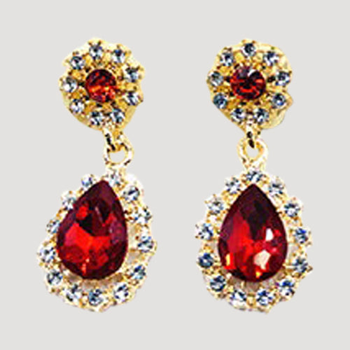 EER9503C Rhinestone Teardrop Earring in Gold Red