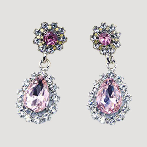 EER9503C Rhinestone Teardrop Earring in Silver Pink