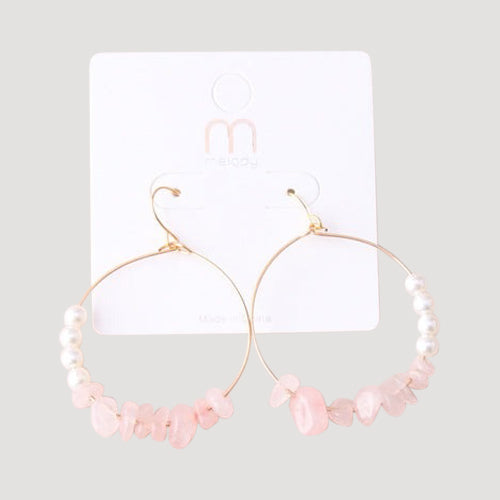 Quartz & Pearl Gold Hoop Earrings in Pink