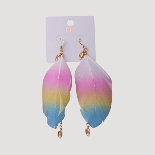 Rainbow Feather Chain Tassel Gold Earring