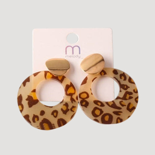 Acrylic Cheetah Circle Drop Earring in Yellow