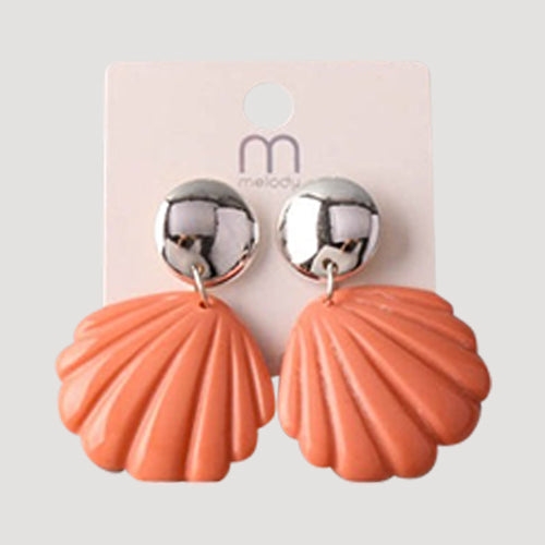 Shell Drop Button Earring in Silver & Coral