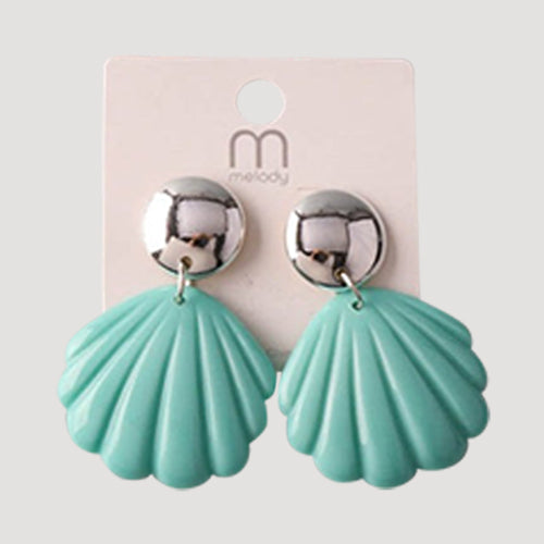 Shell Drop Button Earring in Silver & Turquoise