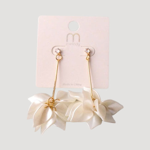Petals Tassel Bar Drop Earring in Pearl White