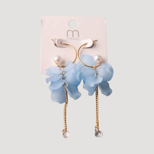 Petals Tassel Crystal Chain Hoop Earring in Blue