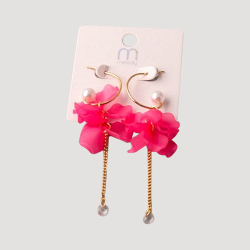 Petals Tassel Crystal Chain Hoop Earring in Fuchsia