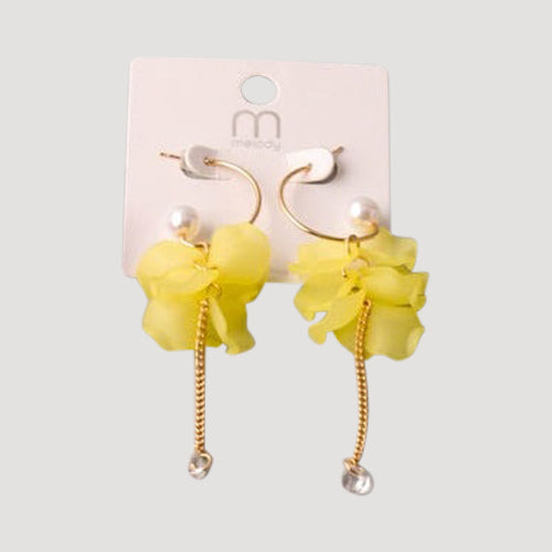 Petals Tassel Crystal Chain Hoop Earring in Yellow