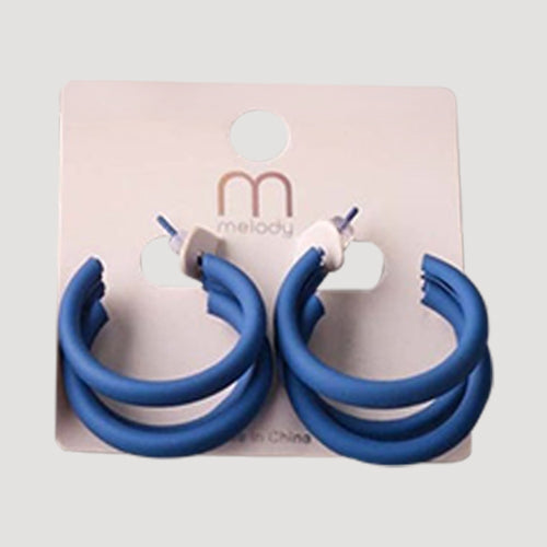 Matte Triple Ring Hoop Earring in Blue