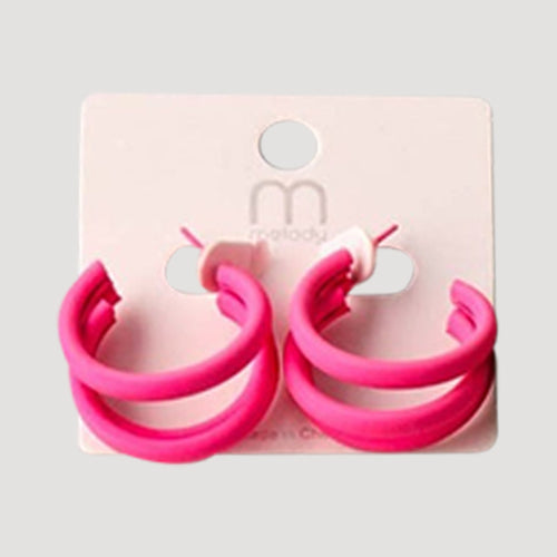 Matte Triple Ring Hoop Earring in Fuchsia