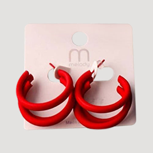 Matte Triple Ring Hoop Earring in Red