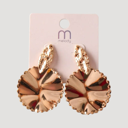 Bent Textured Circle Metal Earring in Gold