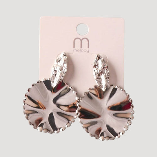 Bent Textured Circle Metal Earring in Silver