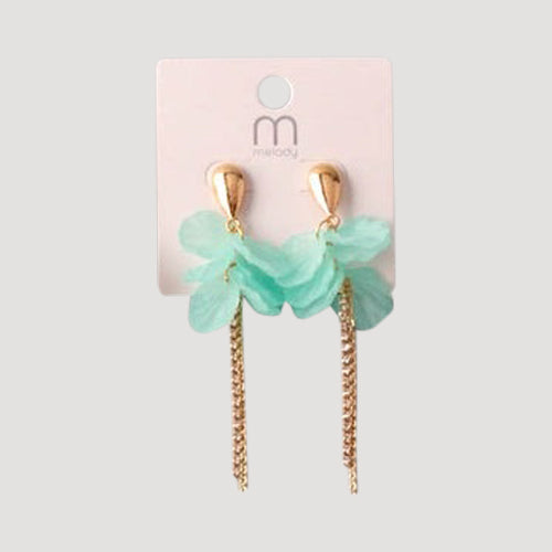 Petal Tassel Chain Rhinestone Tail Earring in Turquoise