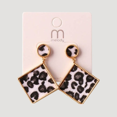 Cheetah Square Drop Earring in White