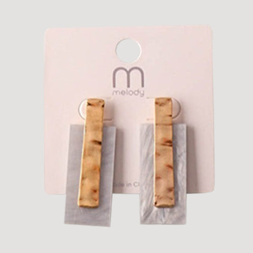 Acrylic Deco Rectangle Bar Earring in Gold & Grey