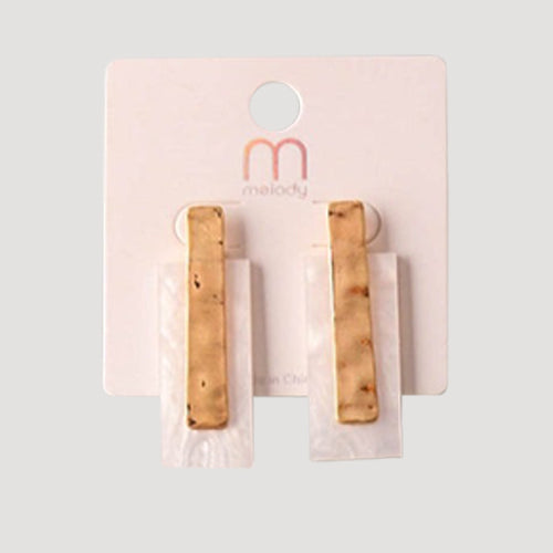 Acrylic Deco Rectangle Bar Earring in Gold & White