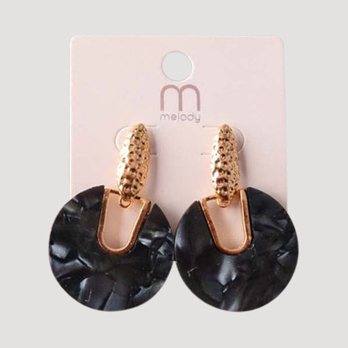 Hammered Gold Spear Acrylic Disc Earring in Black