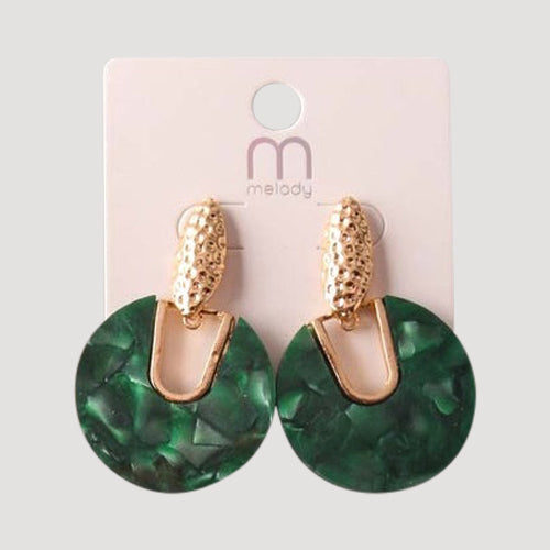 Hammered Gold Spear Acrylic Disc Earring in Green