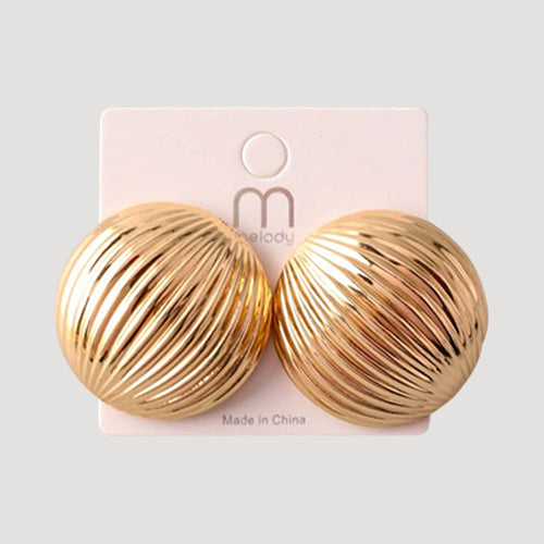 Ribbed Chunky Ball Earring in Gold