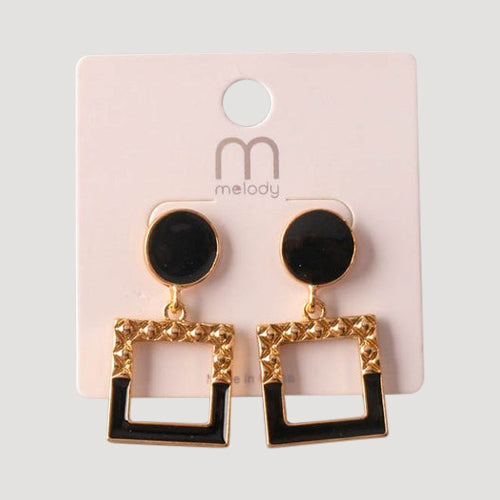 Matelasse Square Drop Earring in Black & Gold
