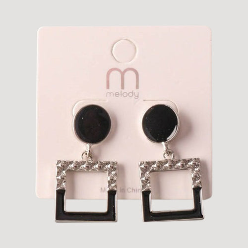 Matelasse Square Drop Earring in Black & Silver
