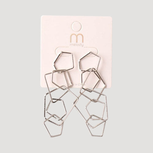 Geometric Rings Linked Drop Earring in Silver