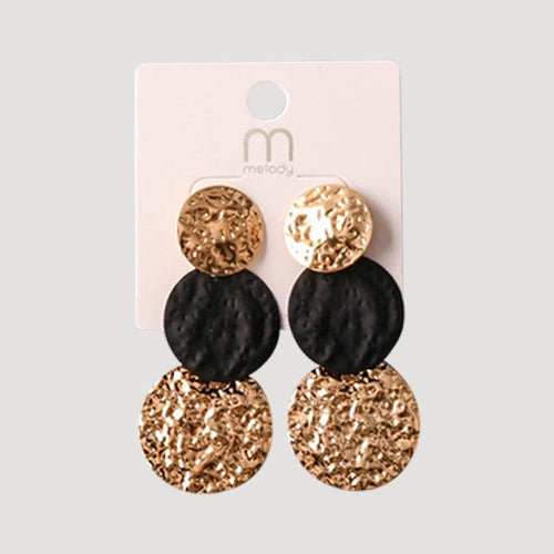 Hammered Painted Discs Drop Earring in Black & Gold
