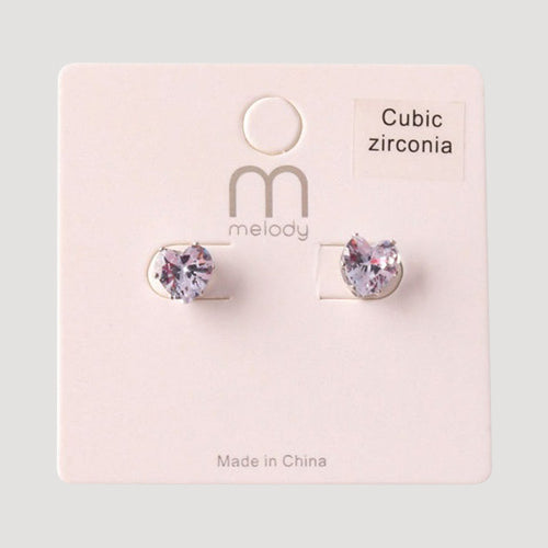 Cubic Zirconia Heart Cut Stud Earring in Silver
