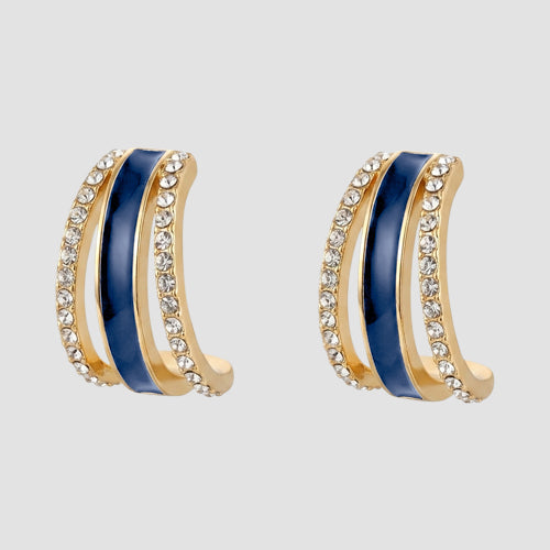 Rhinestone & Enamel Huggie Earrings in Royal Blue