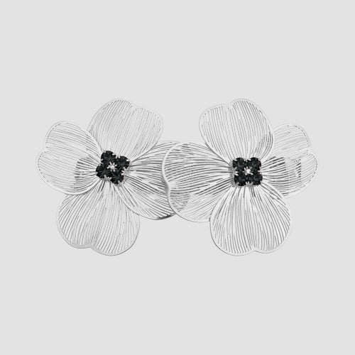 Rhinestone Centre Wire Flower Earrings in Silver & Black