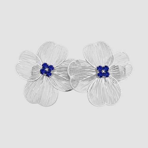 Rhinestone Centre Wire Flower Earrings in Silver & Royal Blue