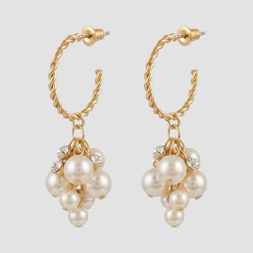 Pearl Grape Dangle Hoop Earrings in Gold