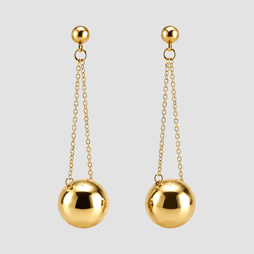 High Polish Dangle Ball Earrings in Gold