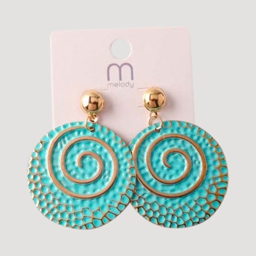 Painted Spiral Hammer Plate Earring in Turquoise