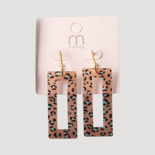 Cheetah Rectangle Frame Drop Earring in Brown