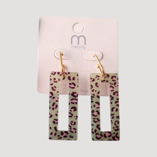 Cheetah Rectangle Frame Drop Earring in Green