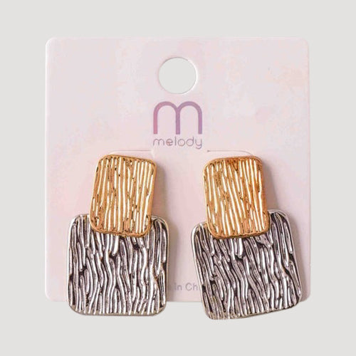 Brushed Layer Square Drop Earring in Silver Drop