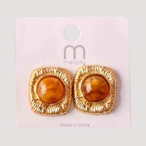 Pearl Embedded Brushed Frame Earring in Brown