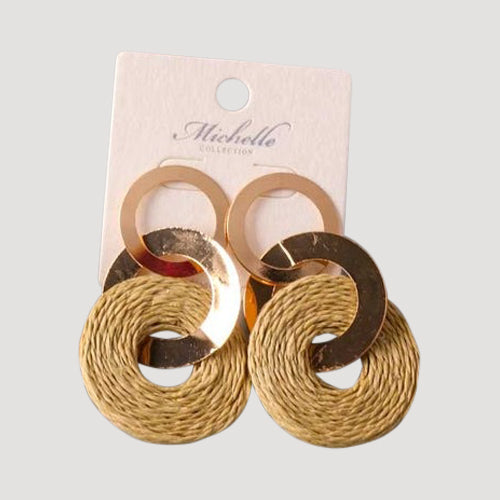 Raffia Ring Link Earring in Beige