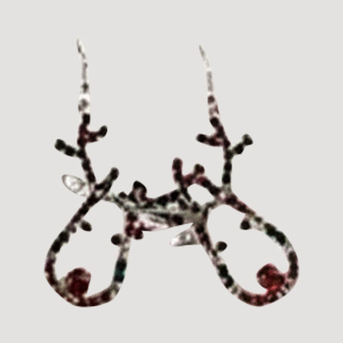 Christmas Theme Rhinestone Earrings in Silver Reindeer