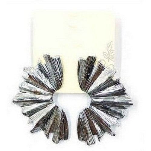 Textured Metal Fan Earrings in Silver