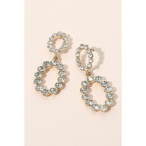 PKE10286 Rhinestone Oval Dangle Earrings in Silver