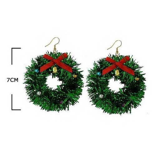 Christmas Dangle Earrings in Bell Wreath in Green