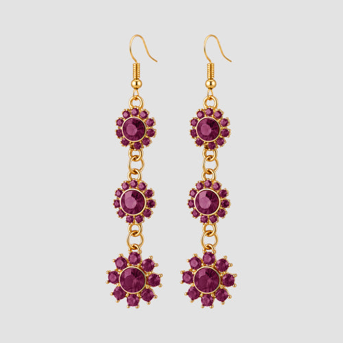 Rhinestone Daisy Flower Dangle Earrings in Pink