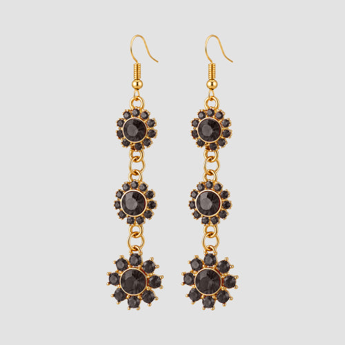 Rhinestone Daisy Flower Dangle Earrings in Purple