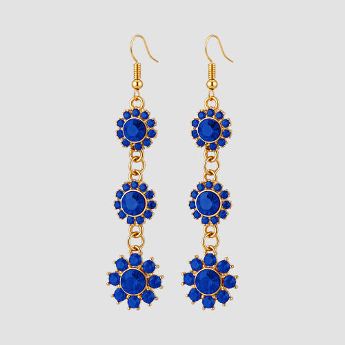 Rhinestone Daisy Flower Dangle Earrings in Royal Blue